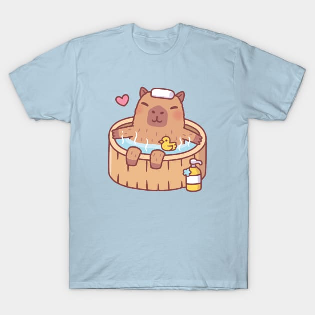 Cute Capybara and Ducky Relaxing in Hot Bath T-Shirt by rustydoodle